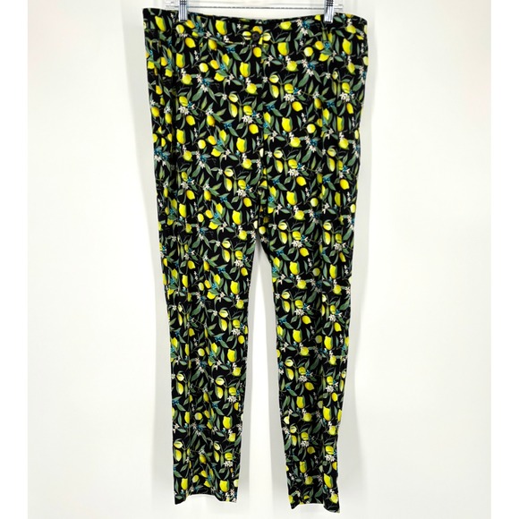 Wildfang Empower Trouser Straight Leg Lemon Print Black Pants Floral Size 14 - Picture 3 of 15